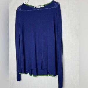 Gretchen Scott Womens Pullover Sweater L  Lightweight Navy Semi Sheer Nautical